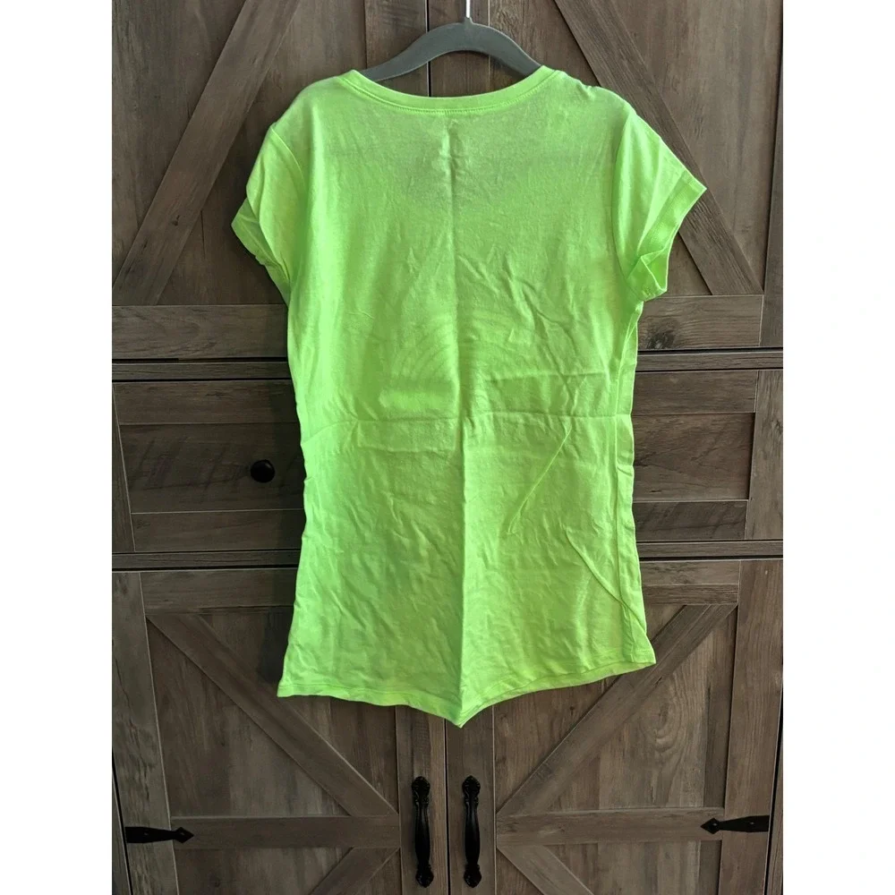 Justice Girls Neon Lime Green Radiate Positivity Rainbow Graphic Tee Shirt Sz 10